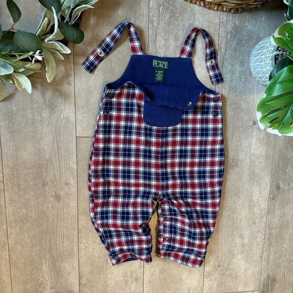 Vintage Children’s Place Baby Boy Flannel Fleece Lined Overalls